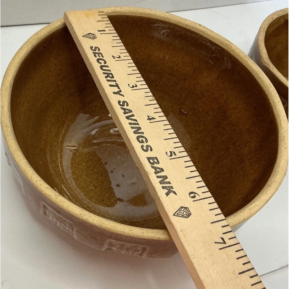 Vintage Mixing Bowls Set of 2 Basket Weave Brown Stoneware 7in 5in USA